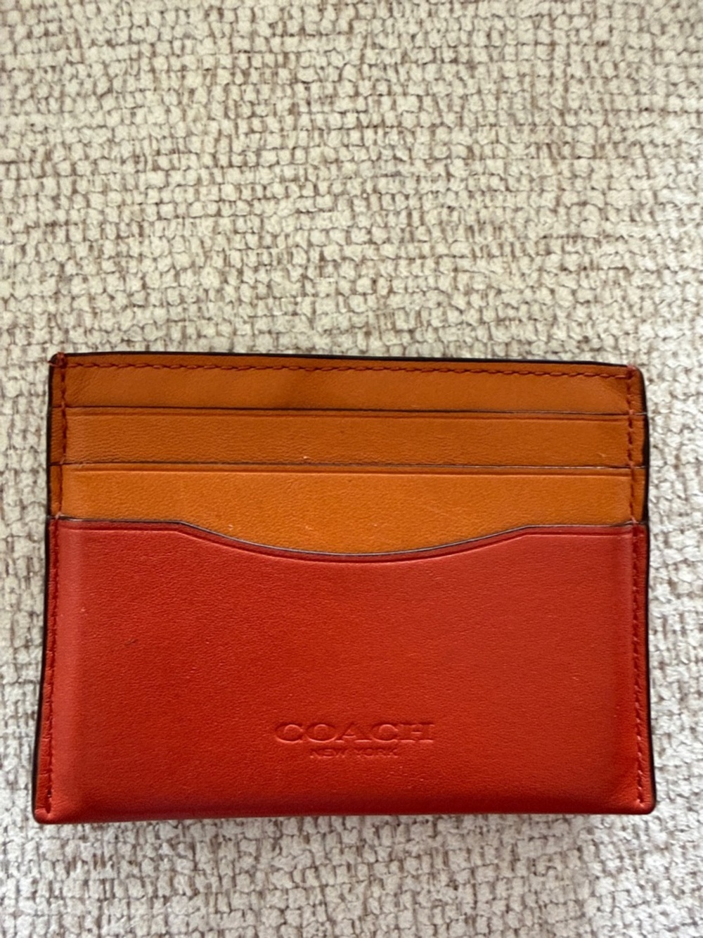 Coach Two-Tone Orange & Red Leather Card Holder